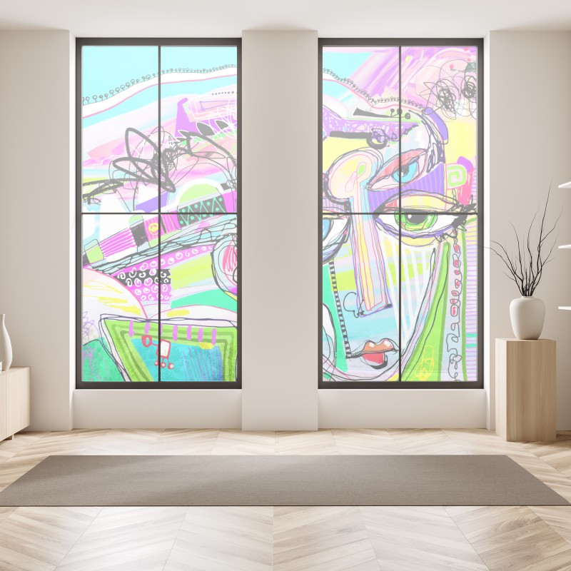 Naklejka na okno różowe akwarelowe kwiaty na czarnym tle – Wallissimo®