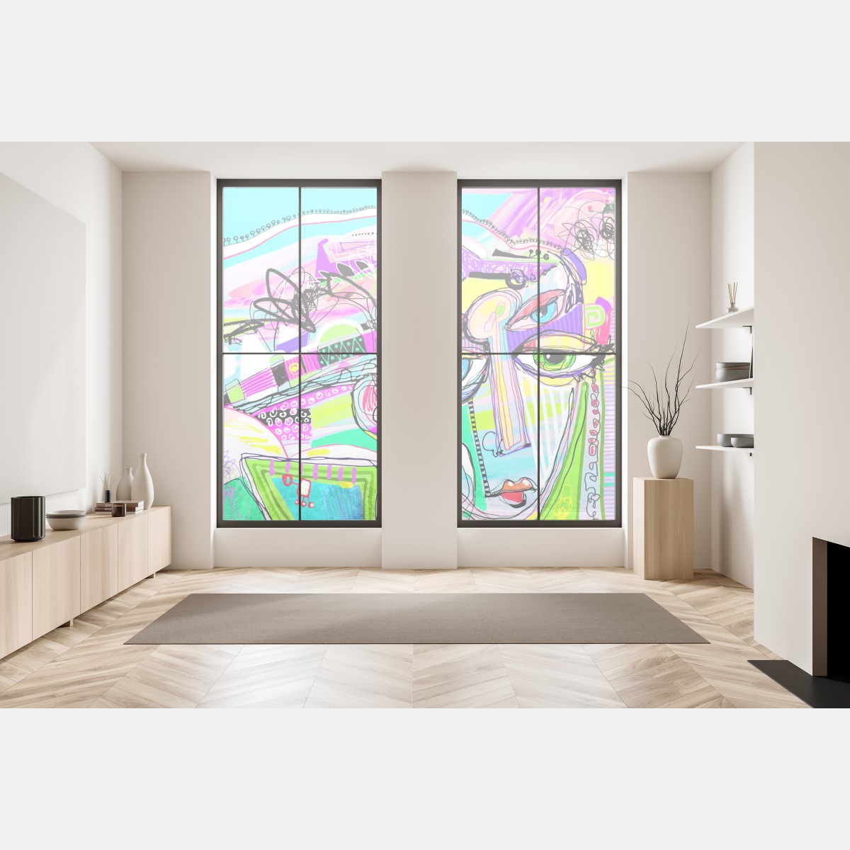 Naklejka na okno abstrakcyjna twarz w żywych kolorach – Wallissimo® Naklejka na okno abstrakcyjna twarz w żywych kolorach – Wallissimo®