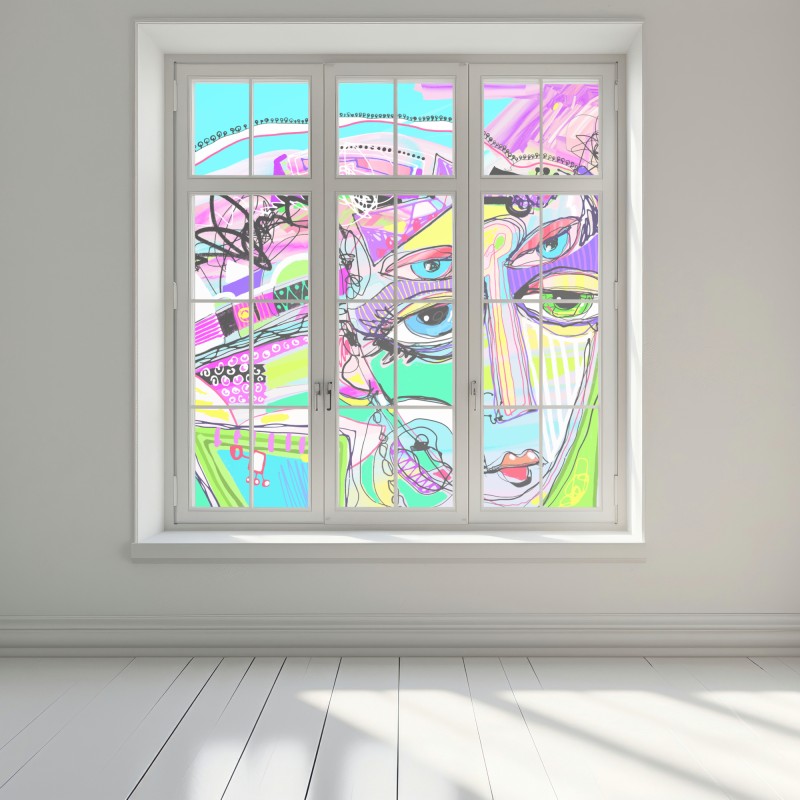 Naklejka na okno abstrakcyjna twarz w żywych kolorach – Wallissimo® Naklejka na okno abstrakcyjna twarz w żywych kolorach – Wallissimo®