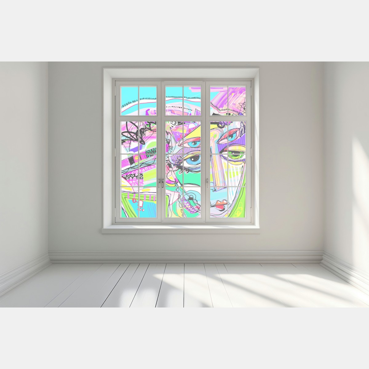 Naklejka na okno abstrakcyjna twarz w żywych kolorach – Wallissimo® Naklejka na okno abstrakcyjna twarz w żywych kolorach – Wallissimo®