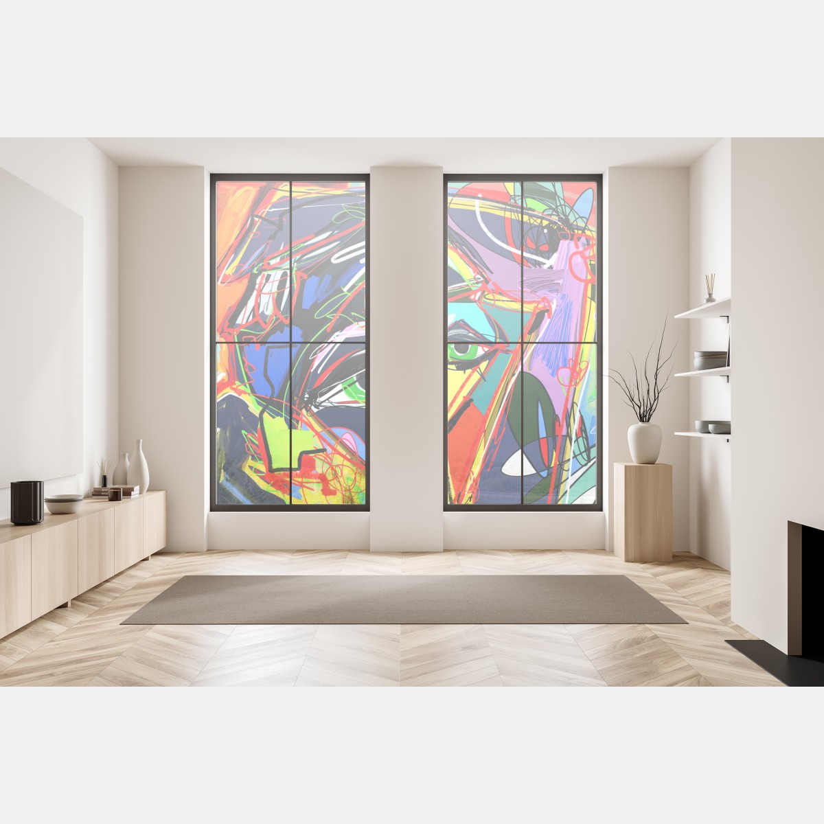 Naklejka na okno kolorowy abstrakcyjny portret twarzy – Wallissimo® Naklejka na okno kolorowy abstrakcyjny portret twarzy – Wallissimo®