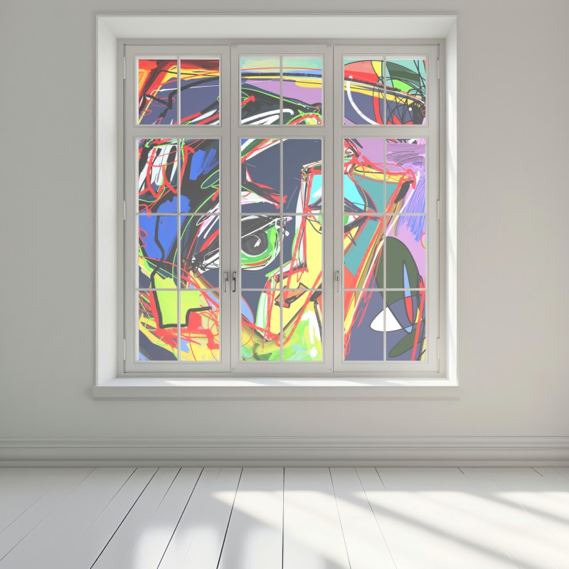 Naklejka na okno kolorowy abstrakcyjny portret twarzy – Wallissimo® Naklejka na okno kolorowy abstrakcyjny portret twarzy – Wallissimo®