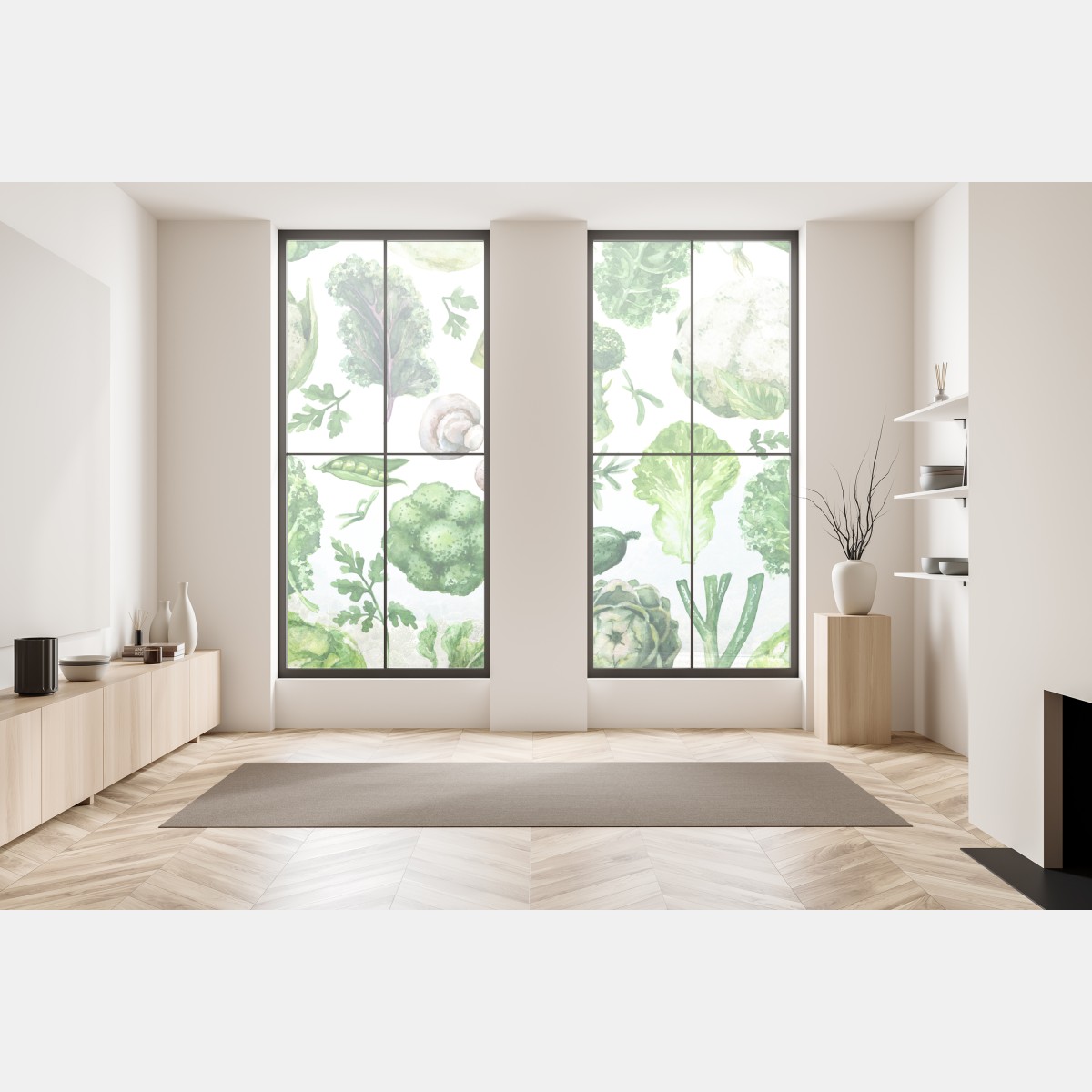 Naklejka na okno akwarelowy wzór zielonych warzyw – Wallissimo® Naklejka na okno akwarelowy wzór zielonych warzyw – Wallissimo®