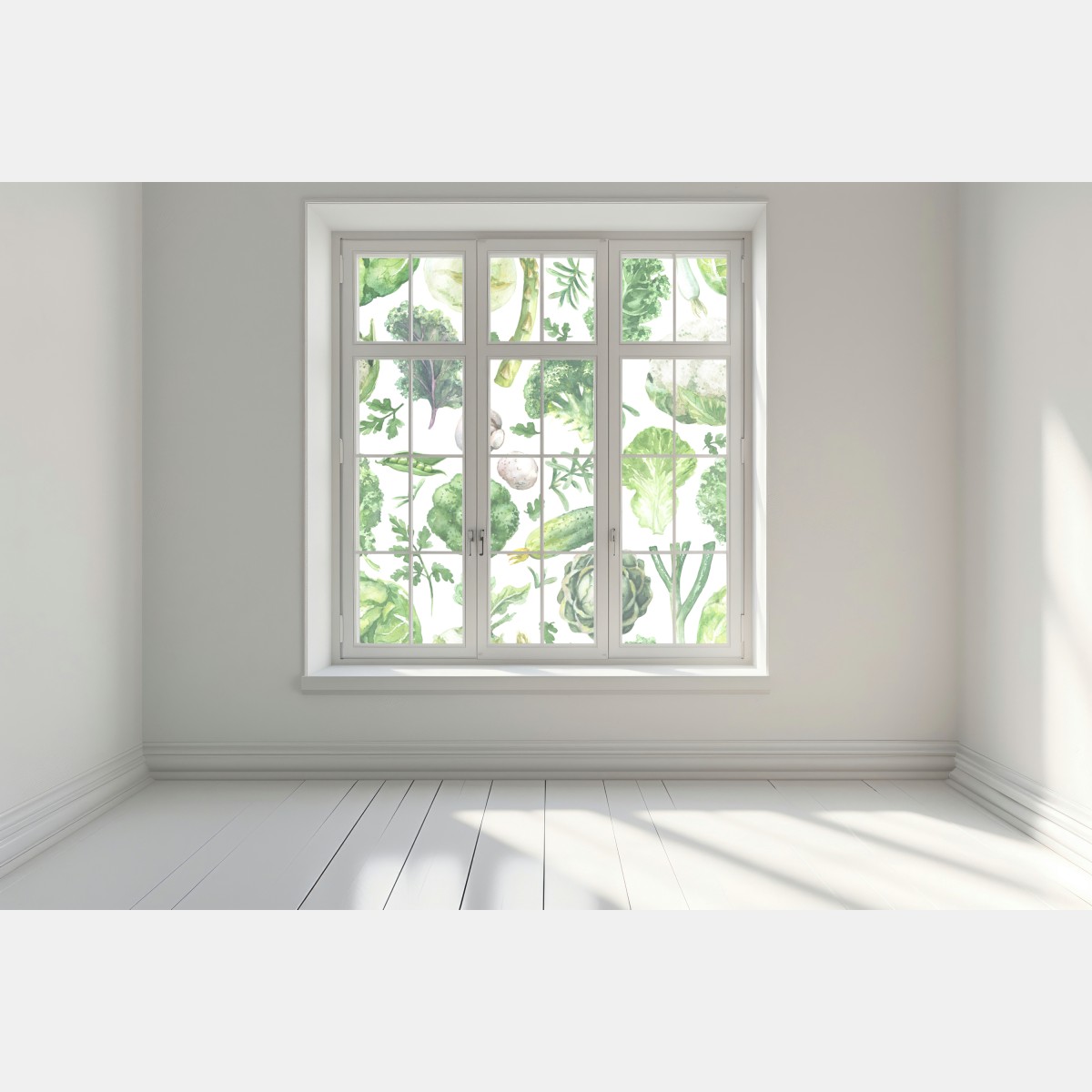 Naklejka na okno akwarelowy wzór zielonych warzyw – Wallissimo® Naklejka na okno akwarelowy wzór zielonych warzyw – Wallissimo®