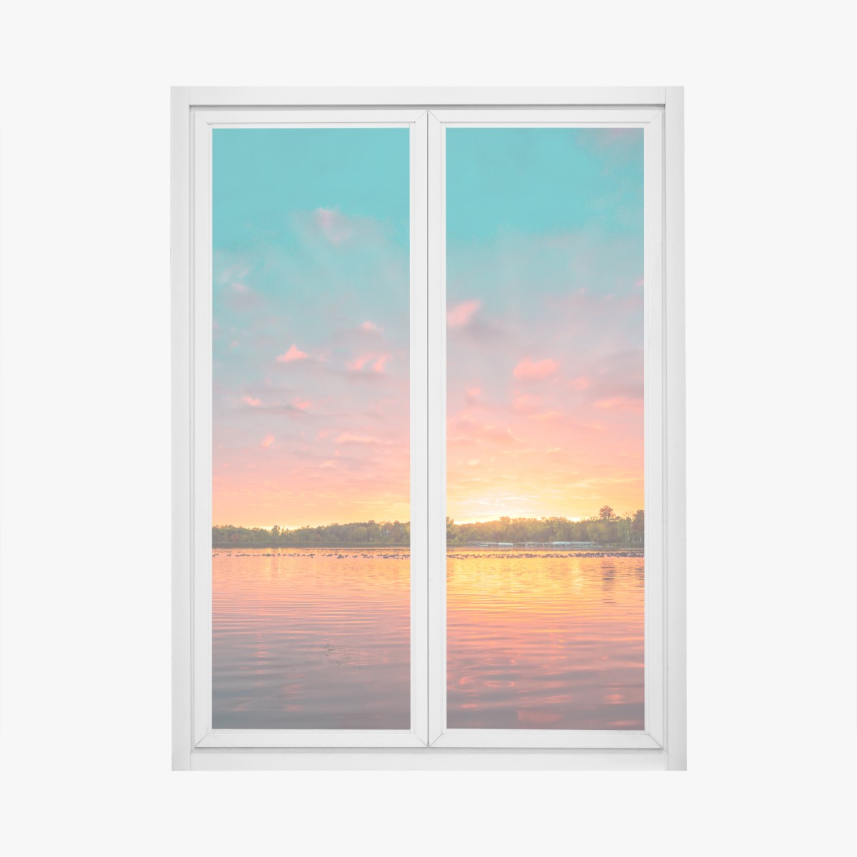 Window decal turquoise sunset over tranquil lake