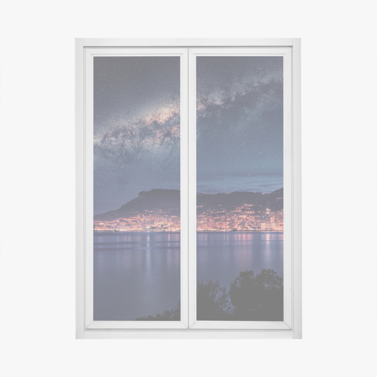 Window decal coastal city under the milky way