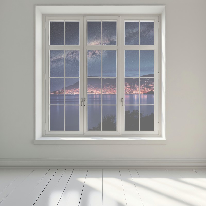 Naklejka na okno nocna zatoka pod rozgwieżdżonym niebem – Wallissimo® Naklejka na okno nocna zatoka pod rozgwieżdżonym niebem – Wallissimo®