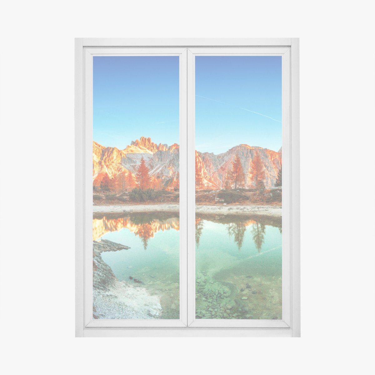 Window decal alpine sunrise over mountain lake