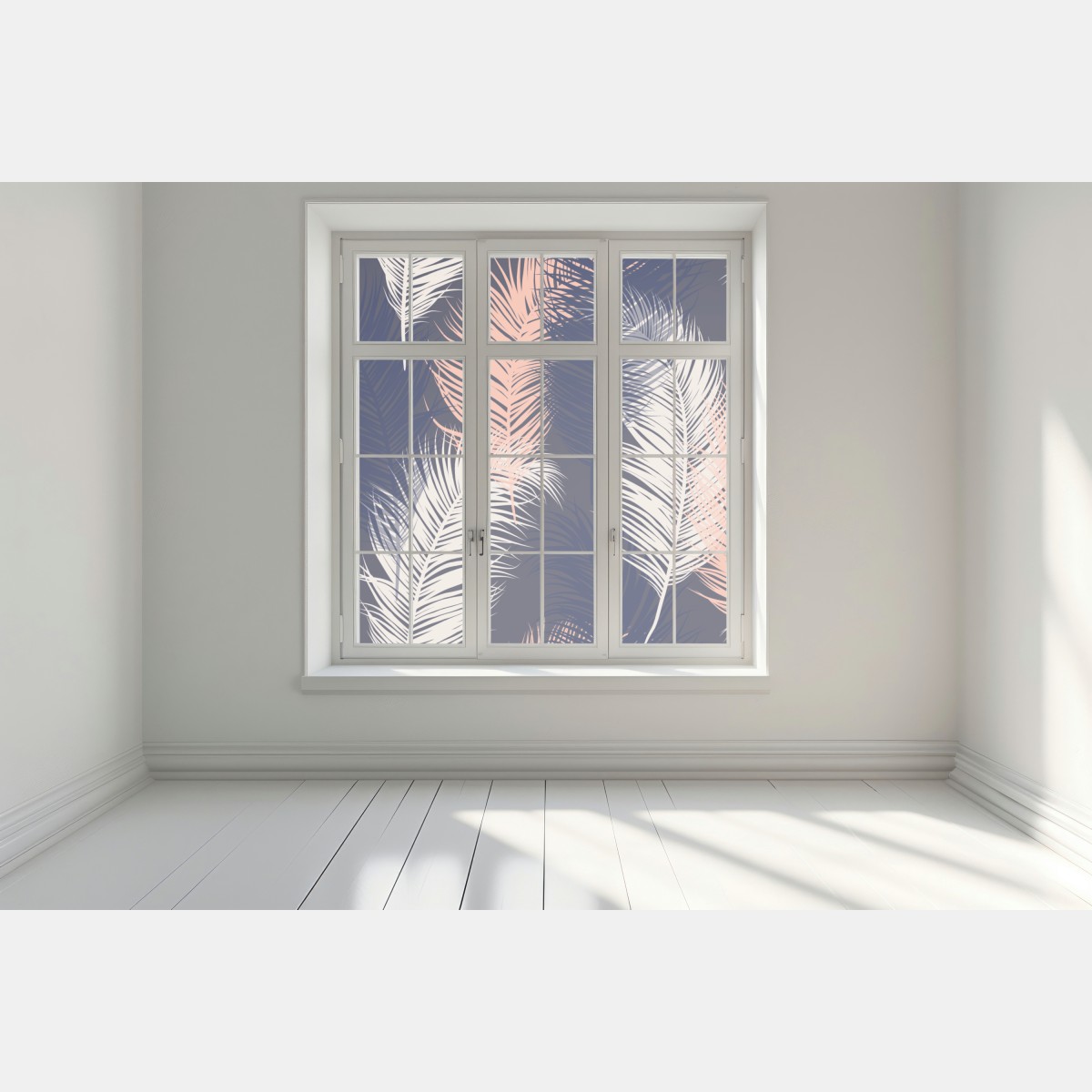 Naklejka na okno wzór z piórami w granacie i różu – Wallissimo® Naklejka na okno wzór z piórami w granacie i różu – Wallissimo®