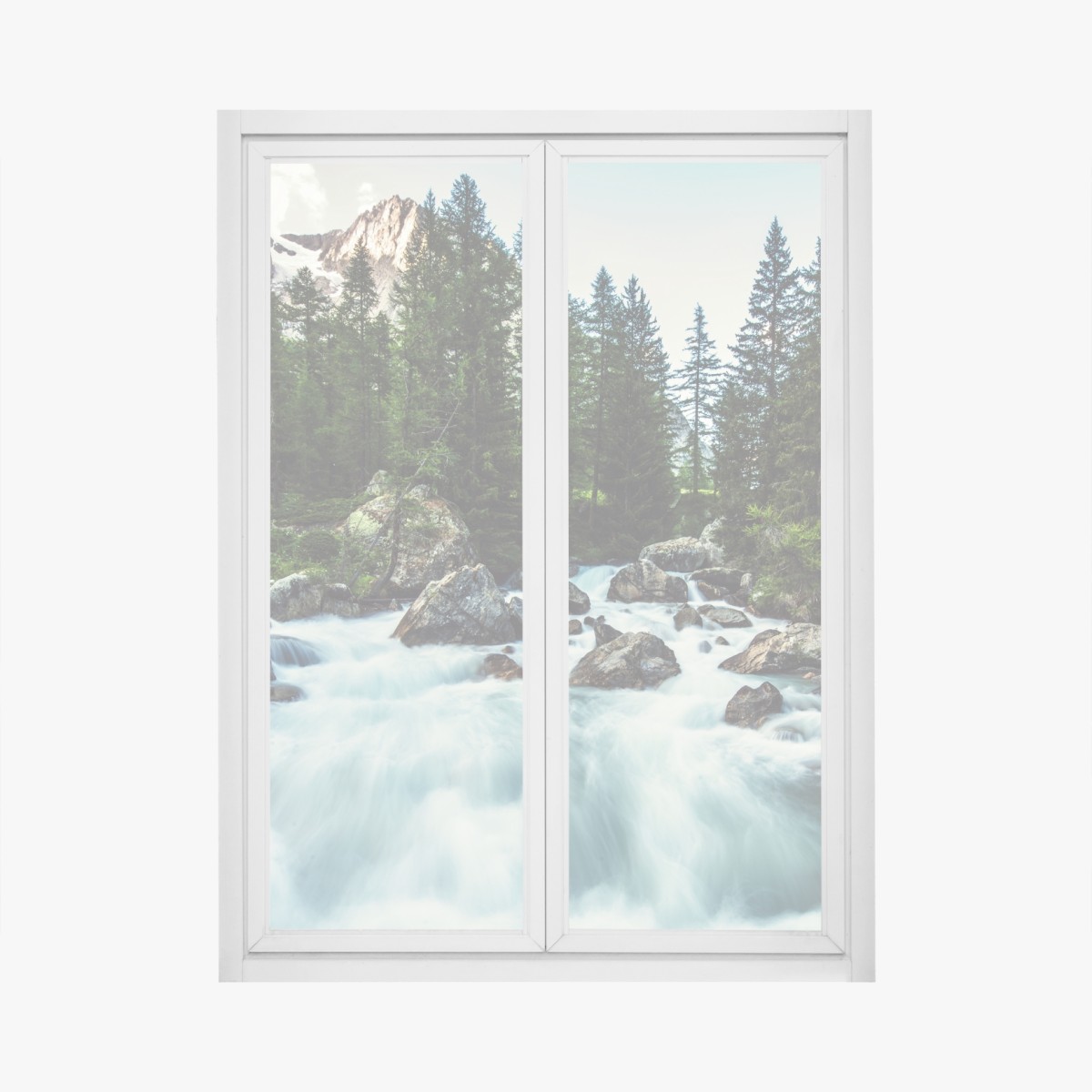 Window decal scenic alpine river in Ferret Valley