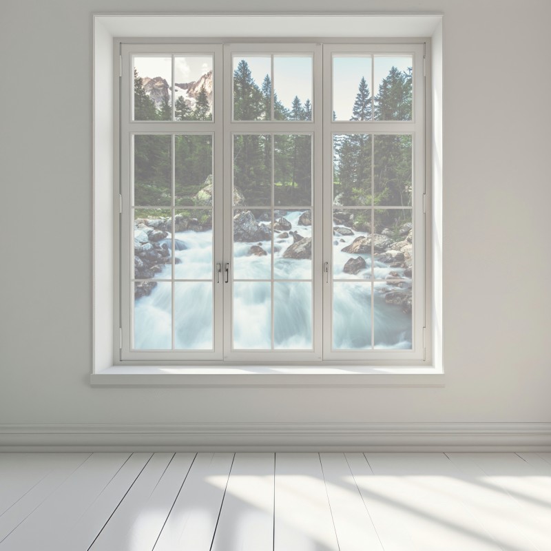 Naklejka na okno malownicza alpejska rzeka w Ferret Valley – Wallissimo® Naklejka na okno malownicza alpejska rzeka w Ferret Valley – Wallissimo®