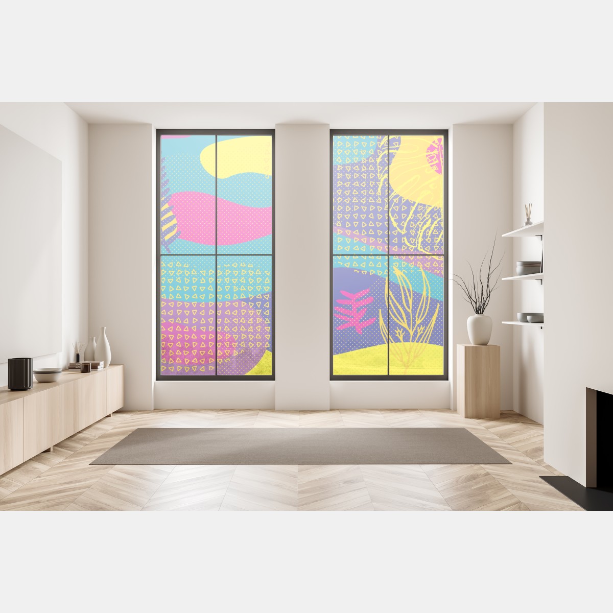 Naklejka na okno żywy abstrakcyjny wzór tropikalny – Wallissimo® Naklejka na okno żywy abstrakcyjny wzór tropikalny – Wallissimo®