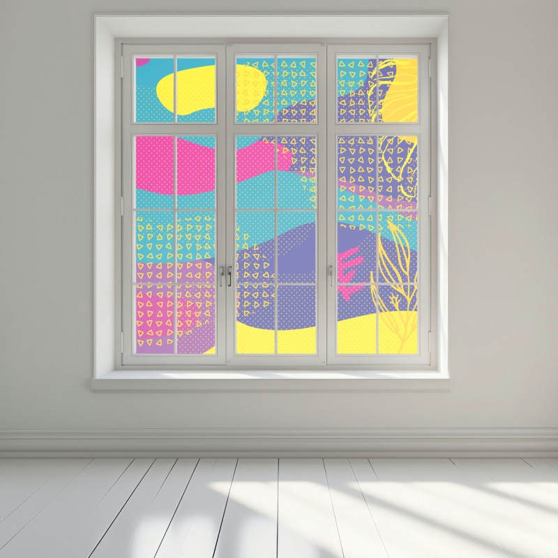 Naklejka na okno żywy abstrakcyjny wzór tropikalny – Wallissimo® Naklejka na okno żywy abstrakcyjny wzór tropikalny – Wallissimo®