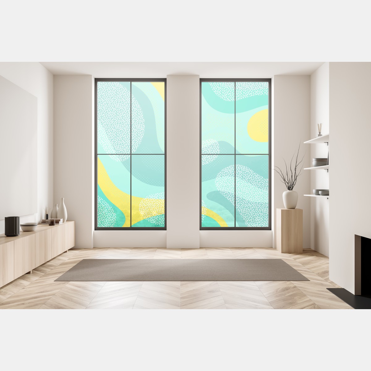 Naklejka na okno turkusowo-żółty abstrakcyjny wzór – Wallissimo® Naklejka na okno turkusowo-żółty abstrakcyjny wzór – Wallissimo®