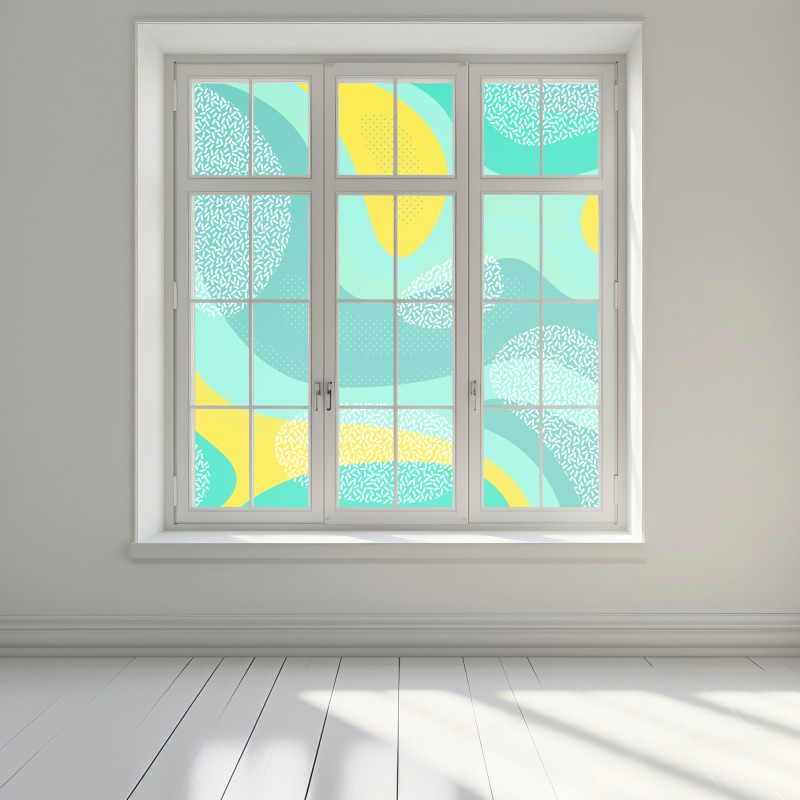 Naklejka na okno turkusowo-żółty abstrakcyjny wzór – Wallissimo® Naklejka na okno turkusowo-żółty abstrakcyjny wzór – Wallissimo®