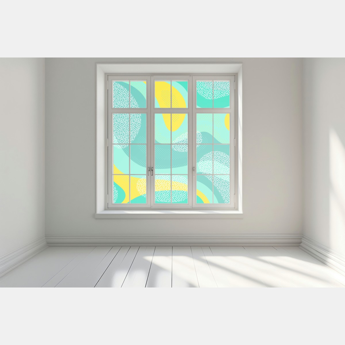 Naklejka na okno turkusowo-żółty abstrakcyjny wzór – Wallissimo® Naklejka na okno turkusowo-żółty abstrakcyjny wzór – Wallissimo®