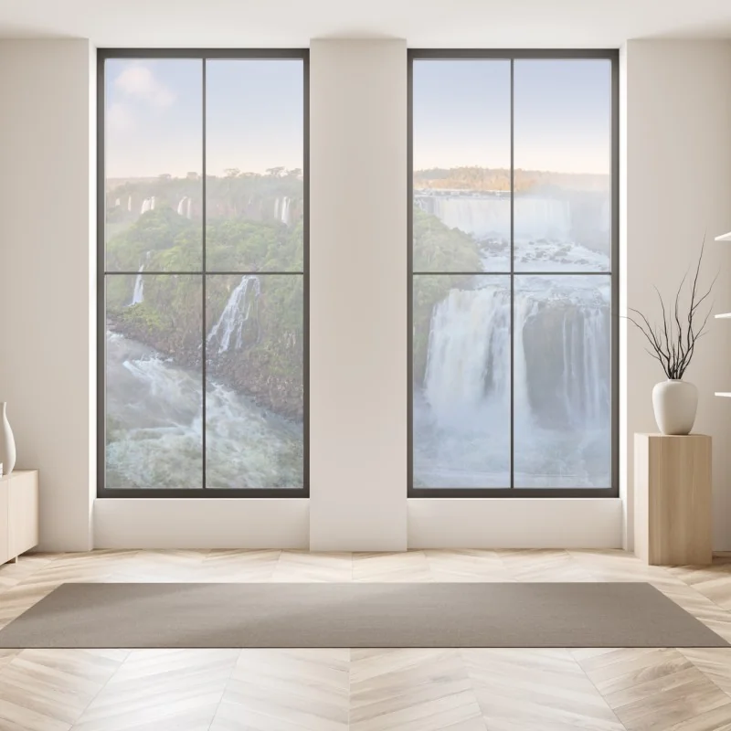 Naklejka na okno tropikalne fioletowe liście na żółtym tle – Wallissimo®