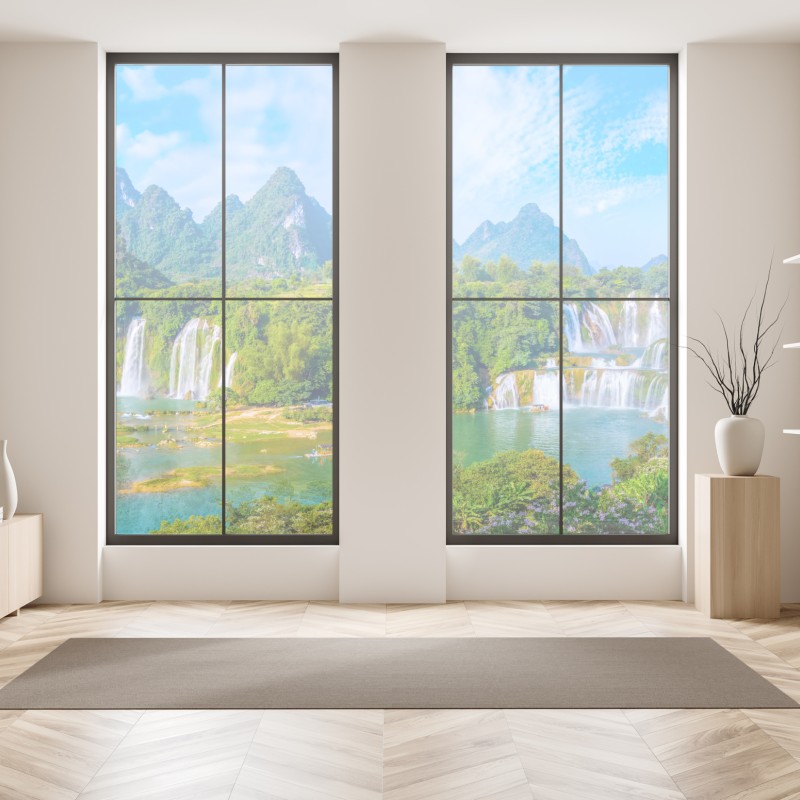 Naklejka na okno słoneczna łąka o zachodzie słońca – Wallissimo®