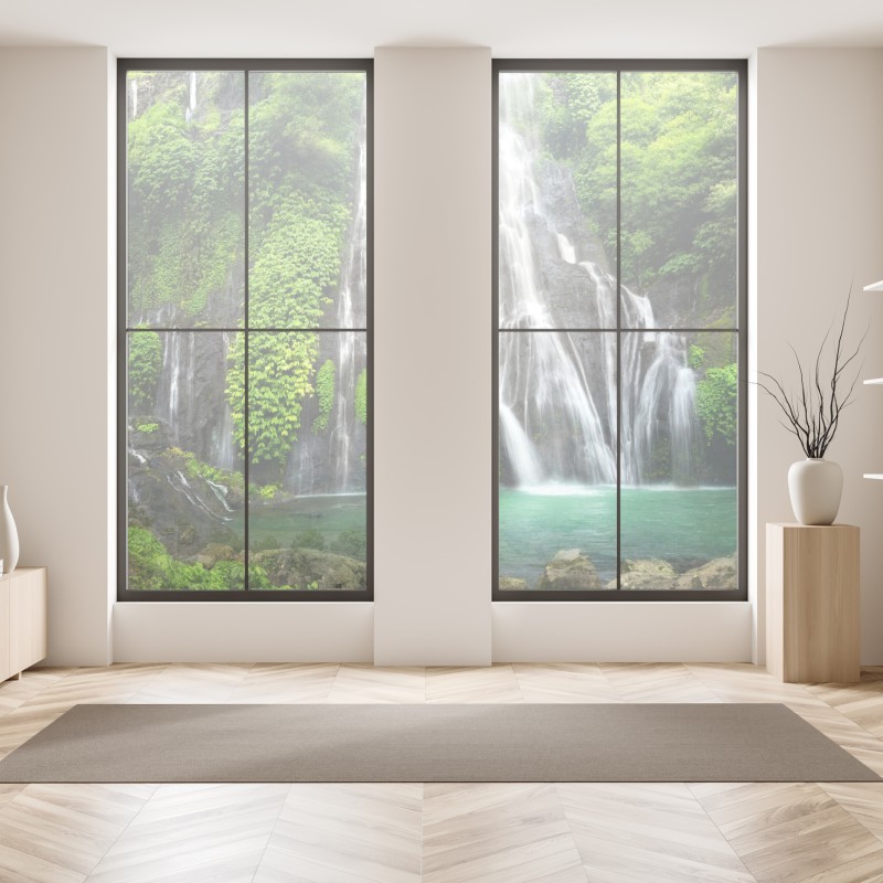 Naklejka na okno tropikalna plaża z palmami – Wallissimo®