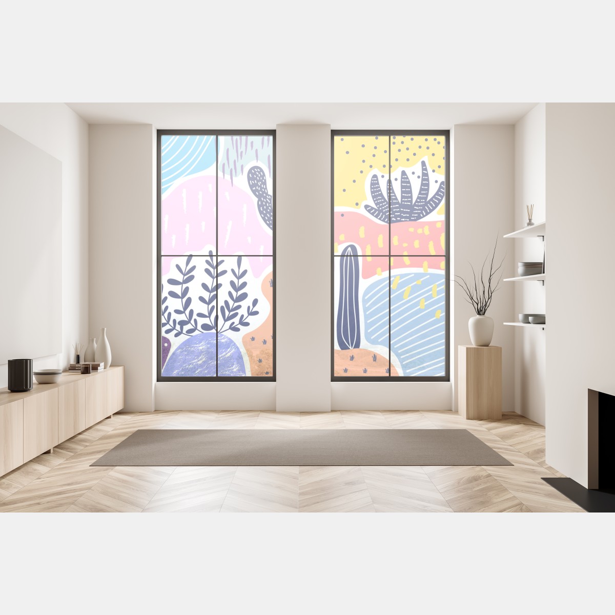 Naklejka na okno zabawny abstrakcyjny wzór roślinny – Wallissimo® Naklejka na okno zabawny abstrakcyjny wzór roślinny – Wallissimo®