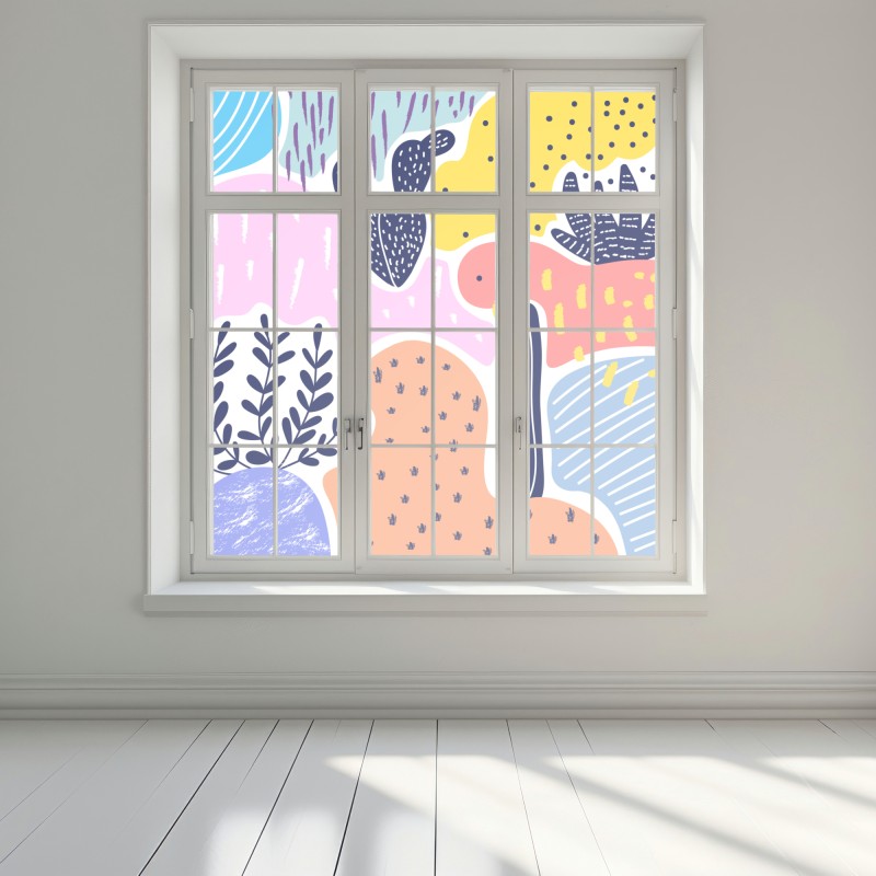 Naklejka na okno zabawny abstrakcyjny wzór roślinny – Wallissimo® Naklejka na okno zabawny abstrakcyjny wzór roślinny – Wallissimo®
