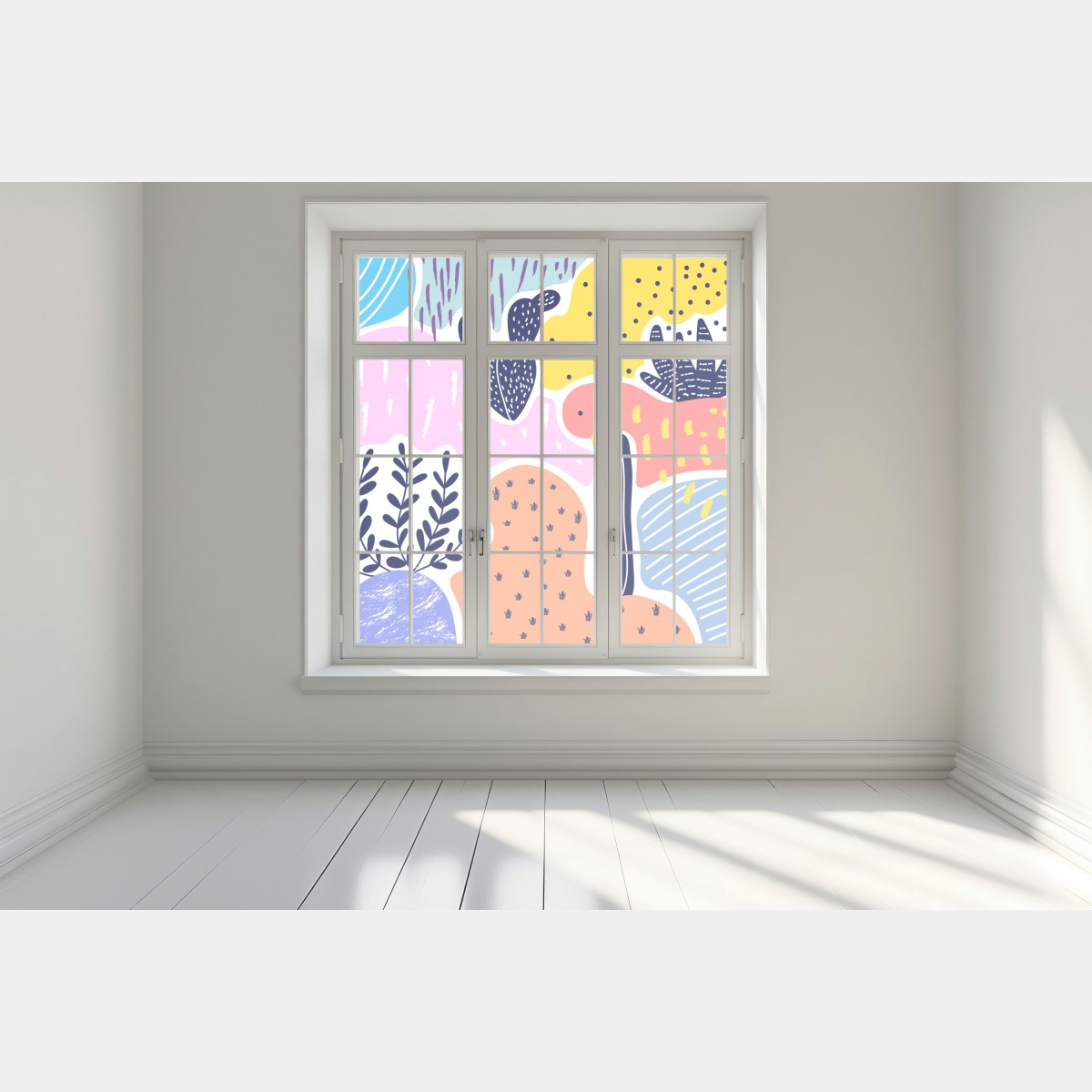 Naklejka na okno zabawny abstrakcyjny wzór roślinny – Wallissimo® Naklejka na okno zabawny abstrakcyjny wzór roślinny – Wallissimo®