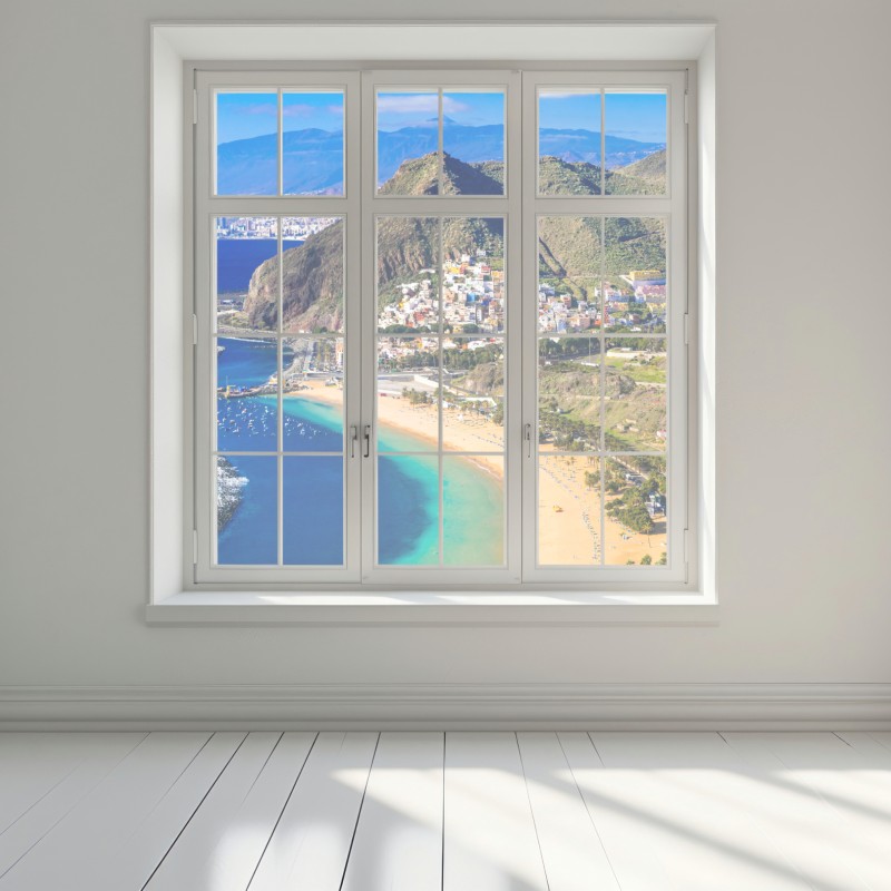 Naklejka na okno słoneczna zatoka z turkusową wodą – Wallissimo® Naklejka na okno słoneczna zatoka z turkusową wodą – Wallissimo®