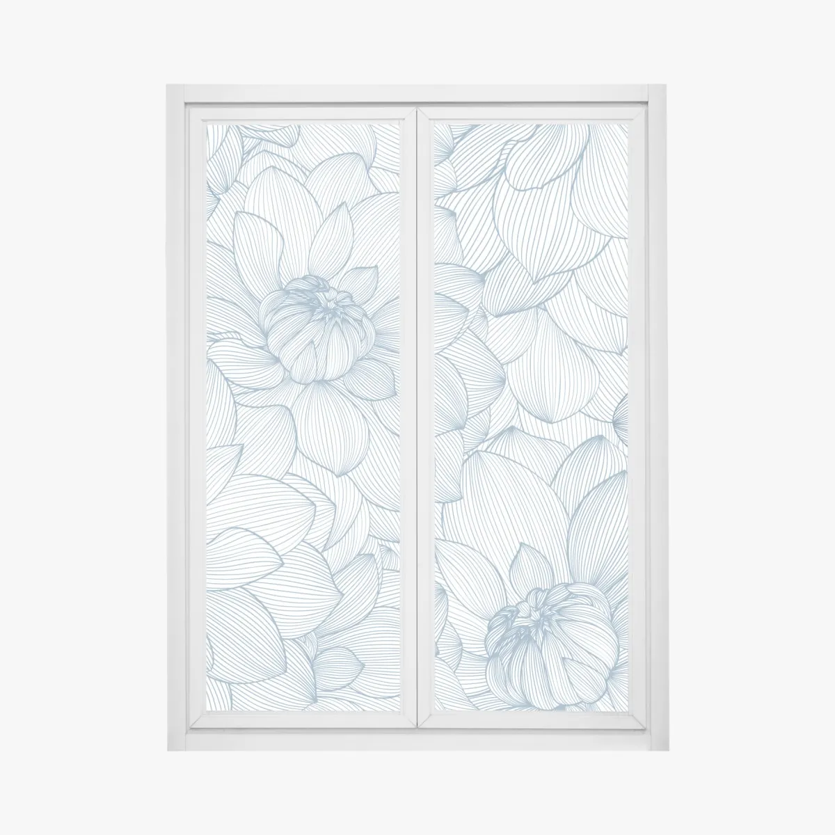 Naklejka na okno delikatny, liniowy wzór kwiatowy w odcieniach niebieskiego – Wallissimo® Naklejka na okno delikatny, liniowy wzór kwiatowy w odcieniach niebieskiego – Wallissimo®