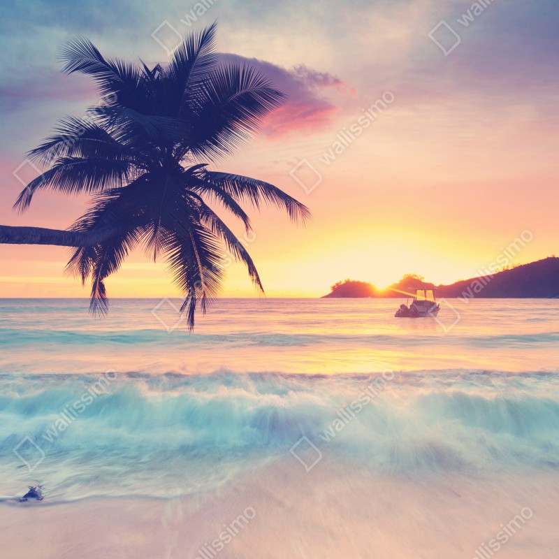 Naklejka na okno tropikalny pastelowy zachód słońca nad morzem – Wallissimo® Naklejka na okno tropikalny pastelowy zachód słońca nad morzem – Wallissimo®