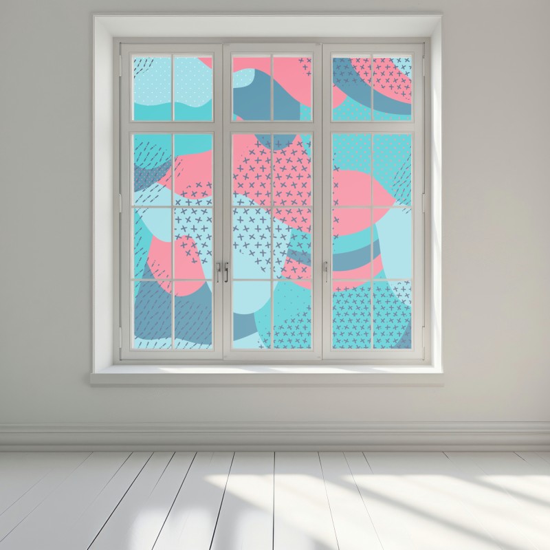 Naklejka na okno abstrakcyjny falisty wzór w turkusie i koralu – Wallissimo® Naklejka na okno abstrakcyjny falisty wzór w turkusie i koralu – Wallissimo®