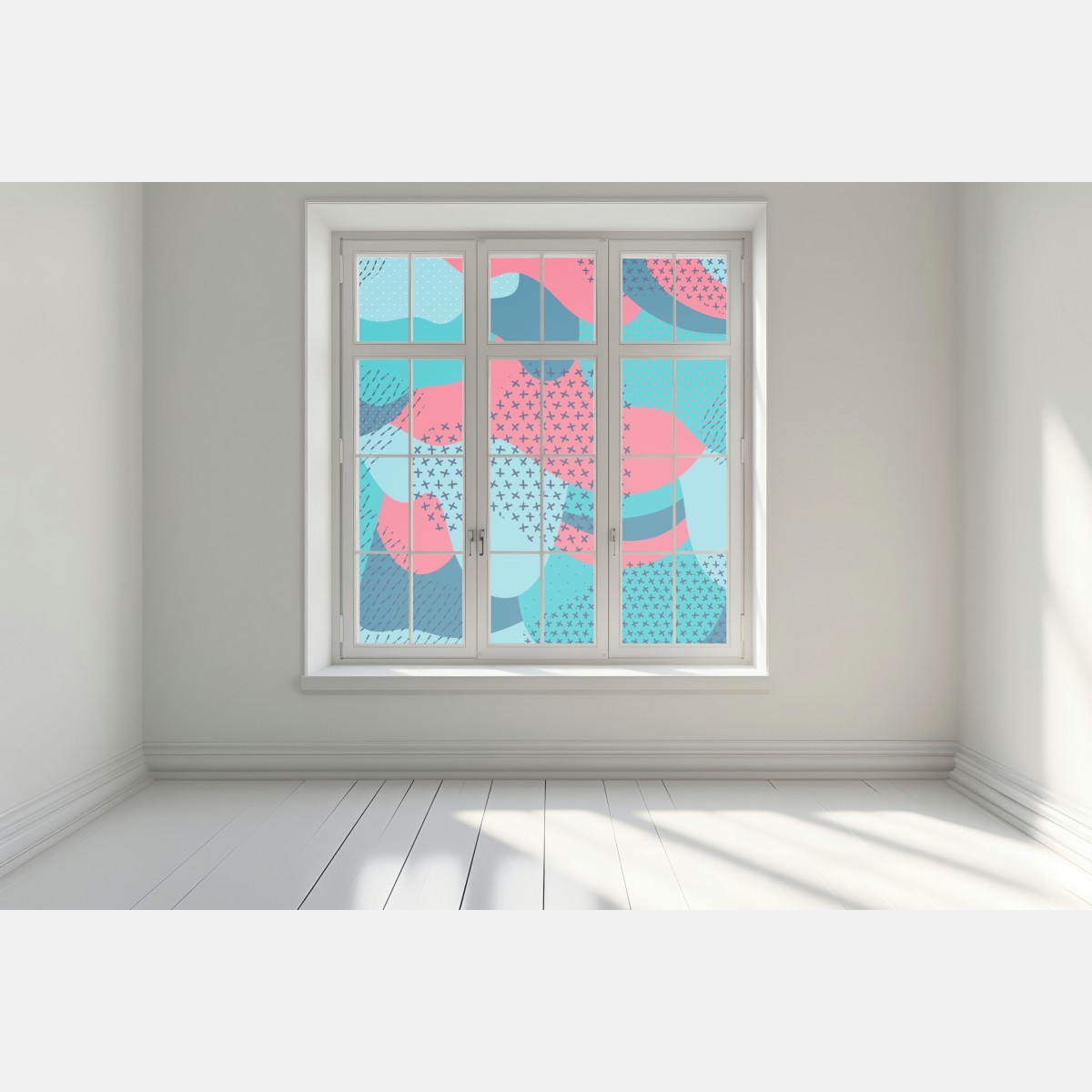 Naklejka na okno abstrakcyjny falisty wzór w turkusie i koralu – Wallissimo® Naklejka na okno abstrakcyjny falisty wzór w turkusie i koralu – Wallissimo®