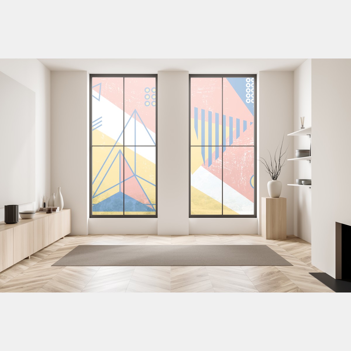 Naklejka na okno pastelowa kompozycja geometryczna – Wallissimo® Naklejka na okno pastelowa kompozycja geometryczna – Wallissimo®