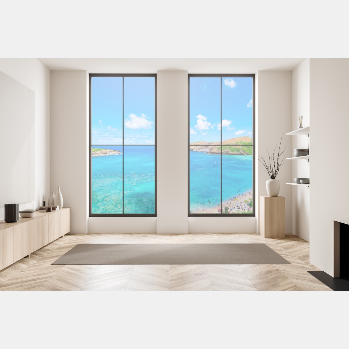 Naklejka na okno tropikalna turkusowa zatoka panorama – Wallissimo® Naklejka na okno tropikalna turkusowa zatoka panorama – Wallissimo®