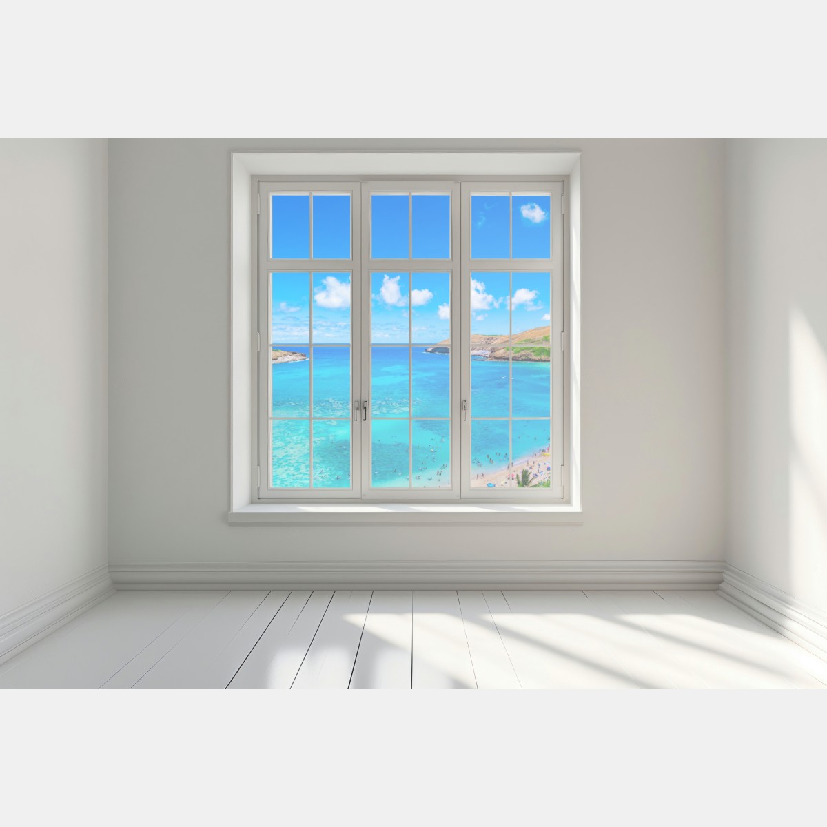 Naklejka na okno tropikalna turkusowa zatoka panorama – Wallissimo® Naklejka na okno tropikalna turkusowa zatoka panorama – Wallissimo®