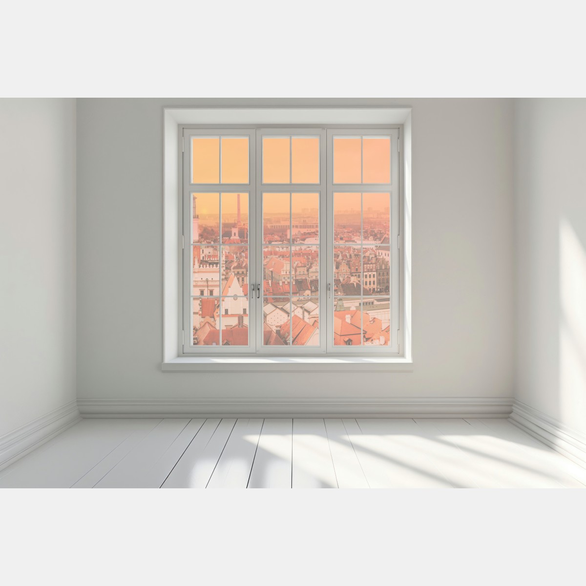 Naklejka na okno ciepły zachód słońca nad zabytkowymi dachami miasta – Wallissimo® Naklejka na okno ciepły zachód słońca nad zabytkowymi dachami miasta – Wallissimo®