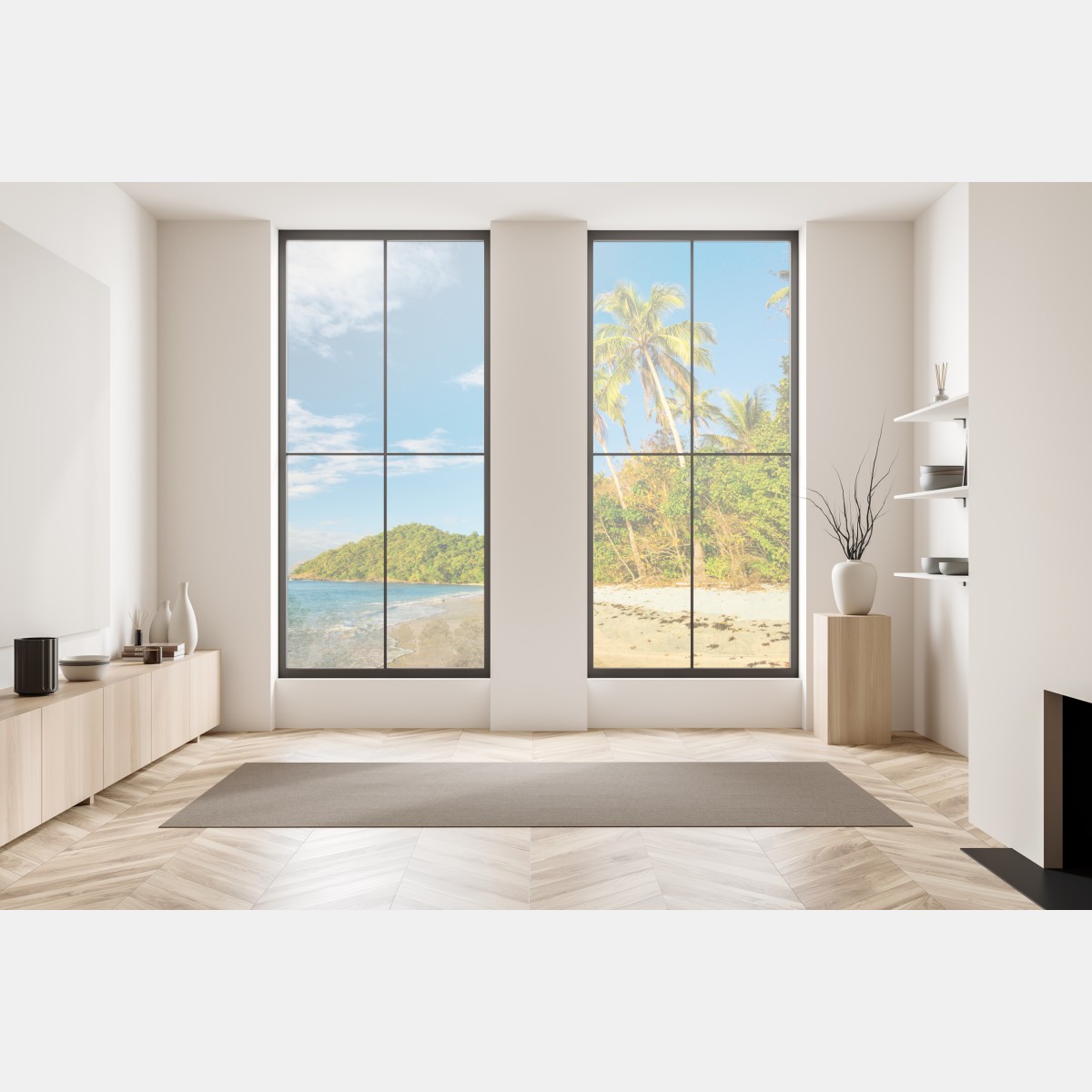 Naklejka na okno złota tropikalna plaża o zachodzie słońca – Wallissimo® Naklejka na okno złota tropikalna plaża o zachodzie słońca – Wallissimo®
