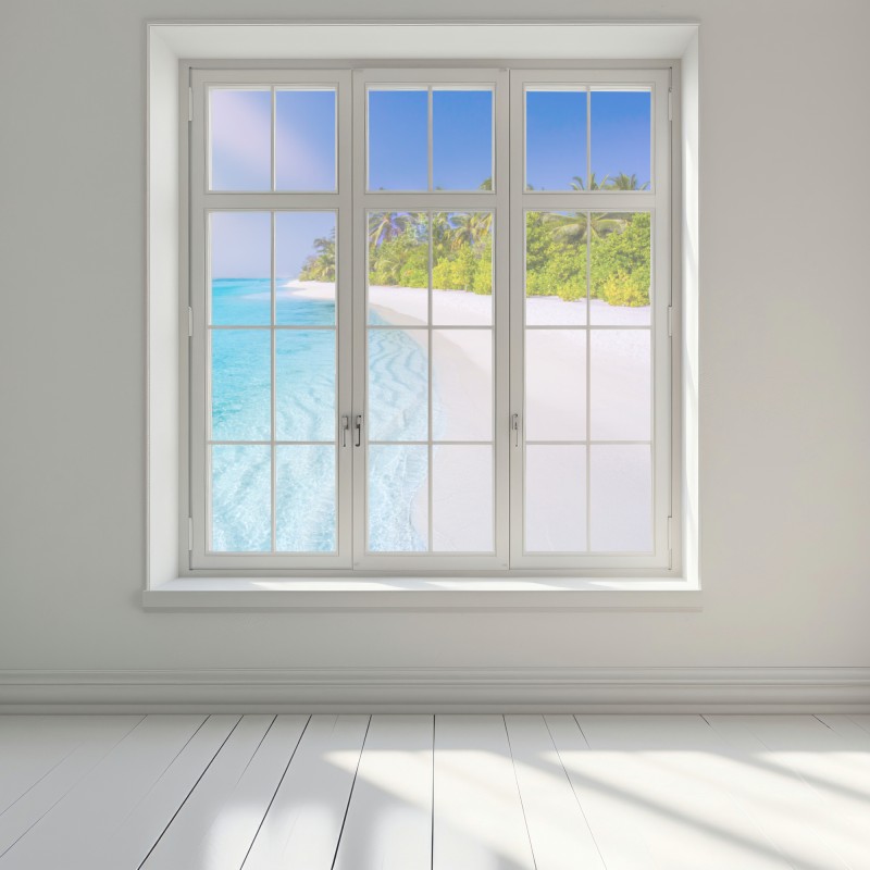 Naklejka na okno tropikalna turkusowa plaża – Wallissimo® Naklejka na okno tropikalna turkusowa plaża – Wallissimo®