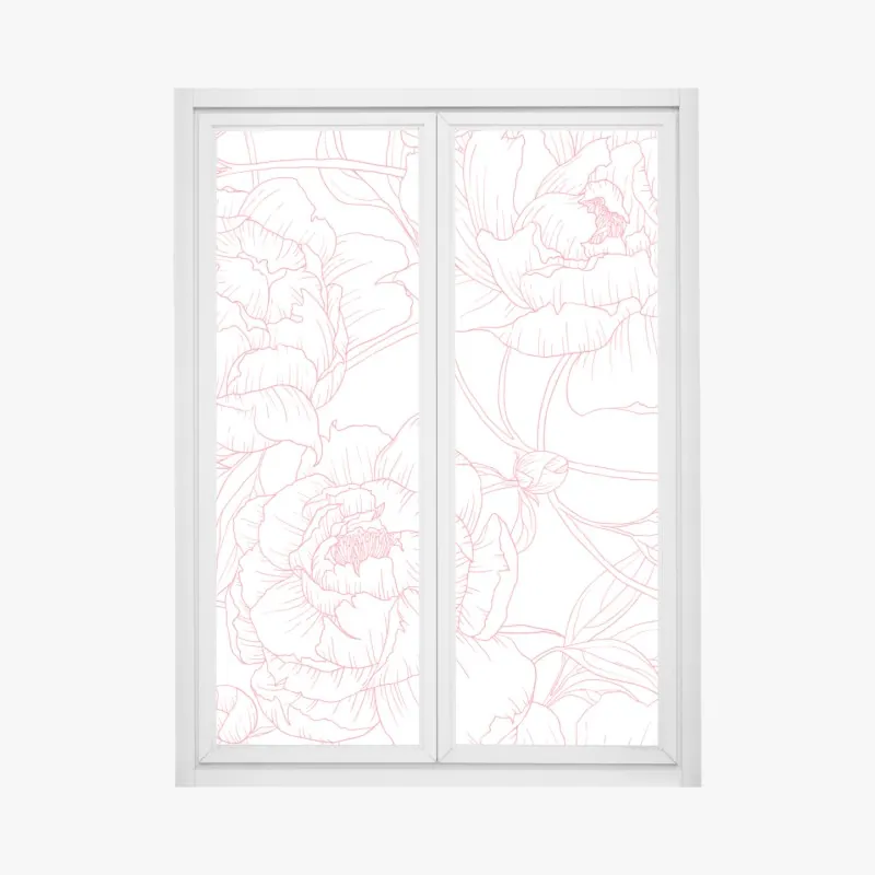 Naklejka na okno delikatny różowy wzór piwonii w stylu line art