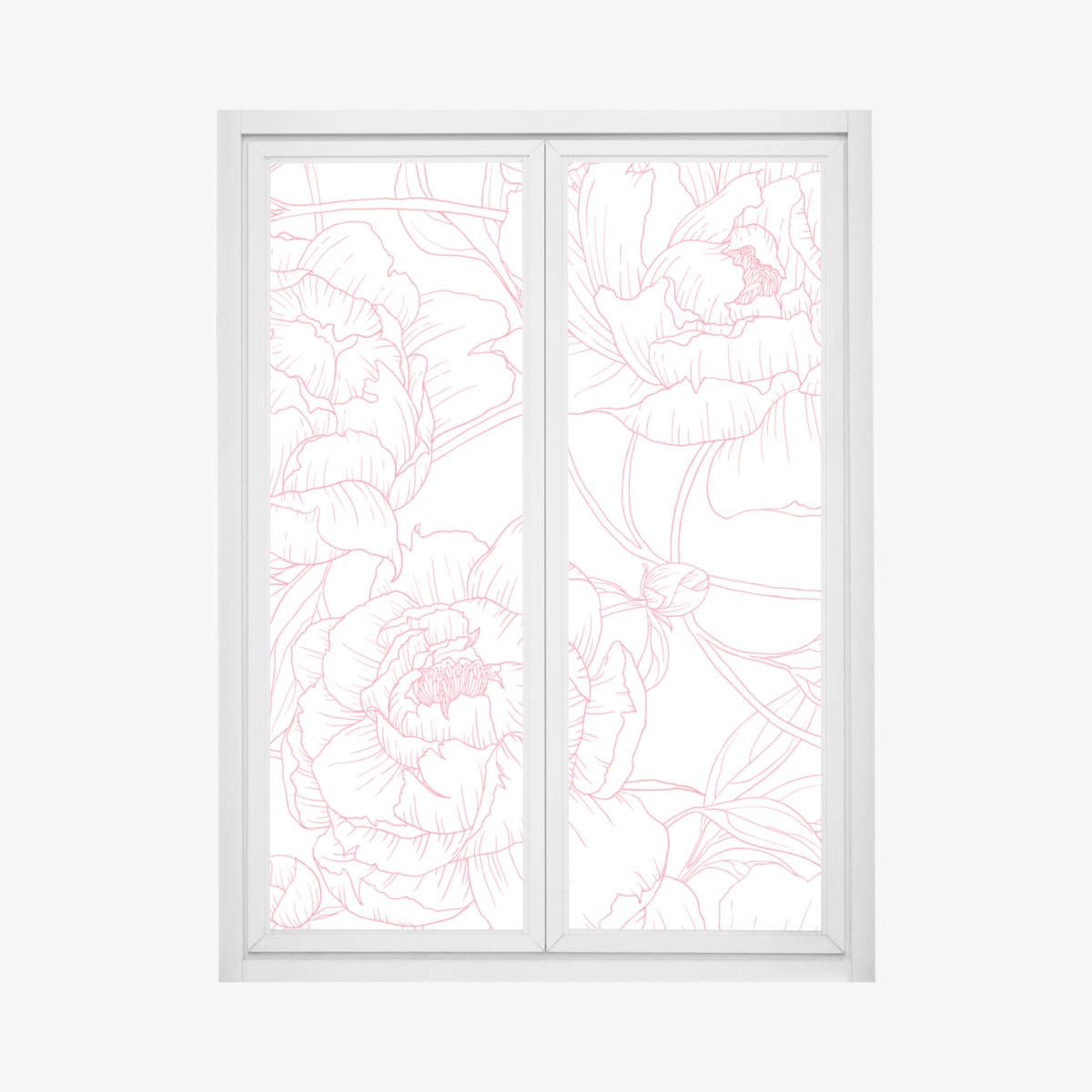 Window decal delicate pink peony line art pattern