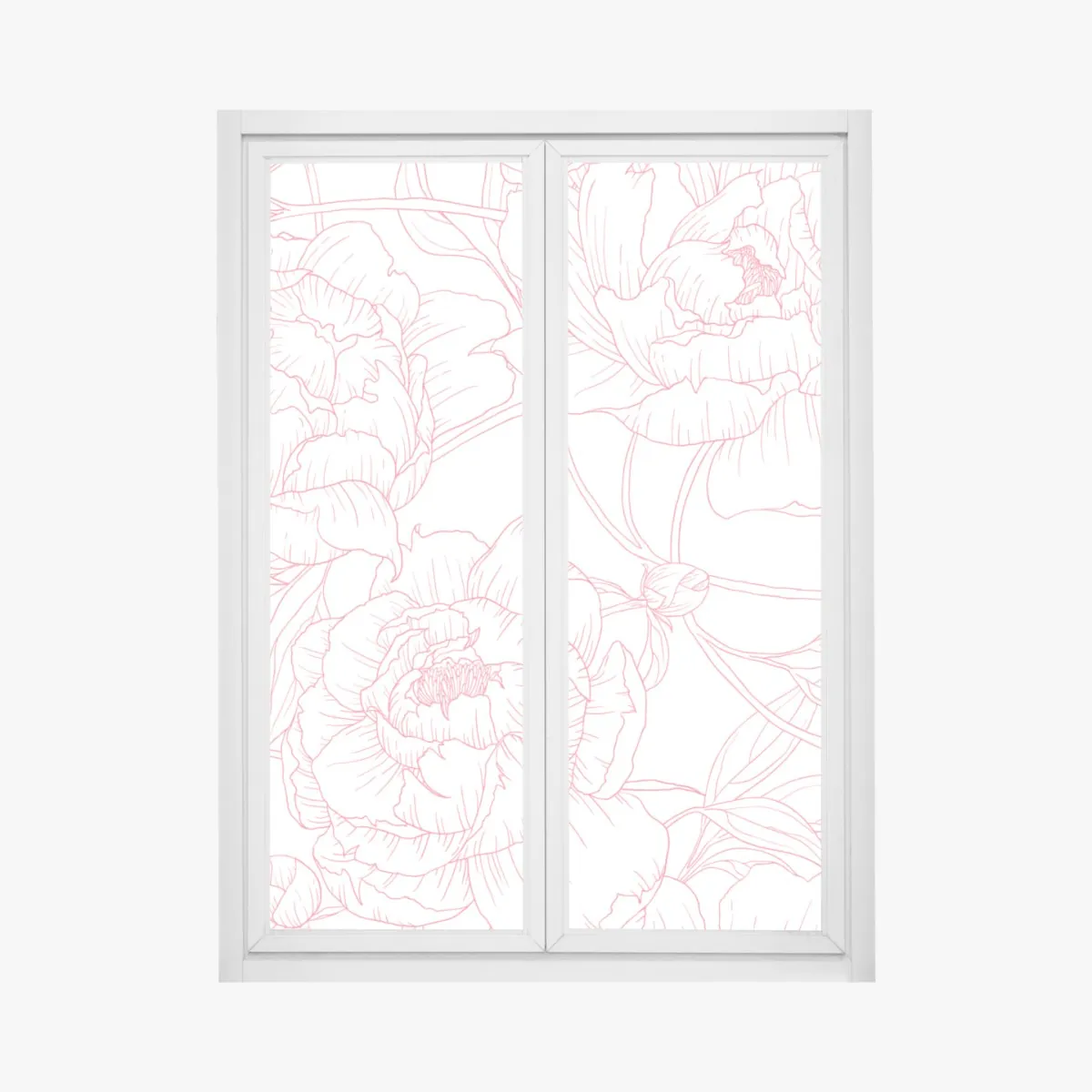 Naklejka na okno delikatny różowy wzór piwonii w stylu line art – Wallissimo® Naklejka na okno delikatny różowy wzór piwonii w stylu line art – Wallissimo®