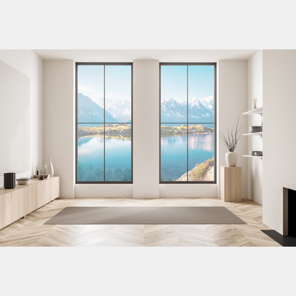 Naklejka na okno Lac Blanc z widokiem na Mont Blanc – Wallissimo® Naklejka na okno Lac Blanc z widokiem na Mont Blanc – Wallissimo®