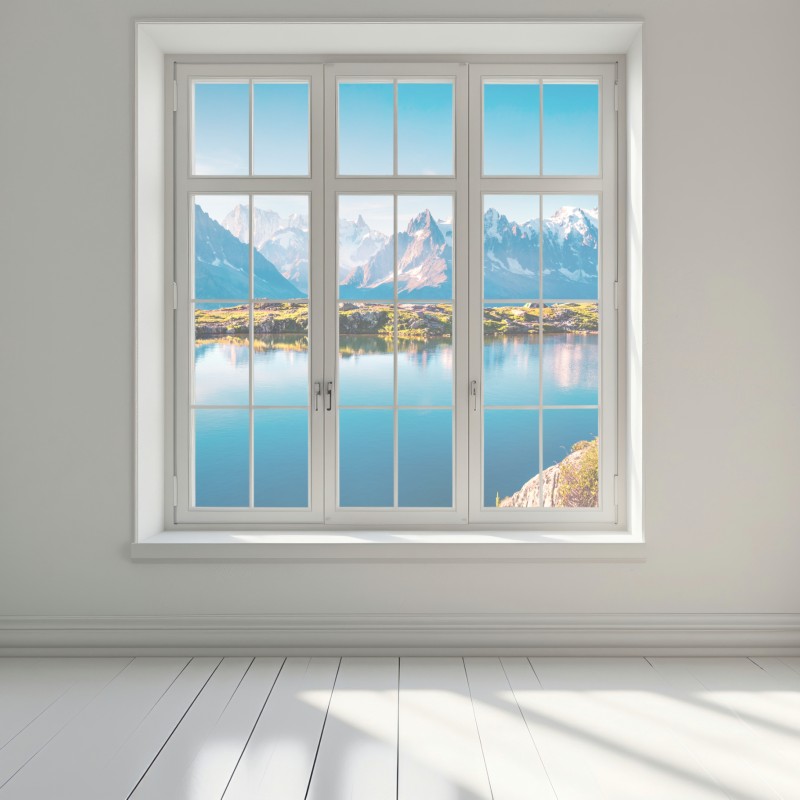 Naklejka na okno Lac Blanc z widokiem na Mont Blanc – Wallissimo® Naklejka na okno Lac Blanc z widokiem na Mont Blanc – Wallissimo®