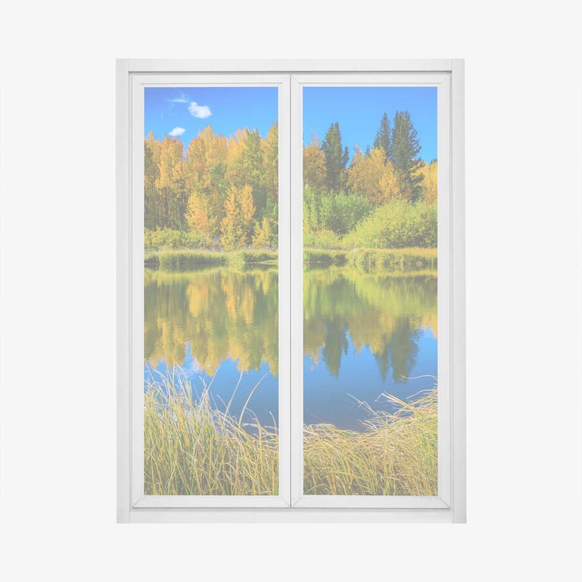Window decal autumn trees reflected on a glassy lake