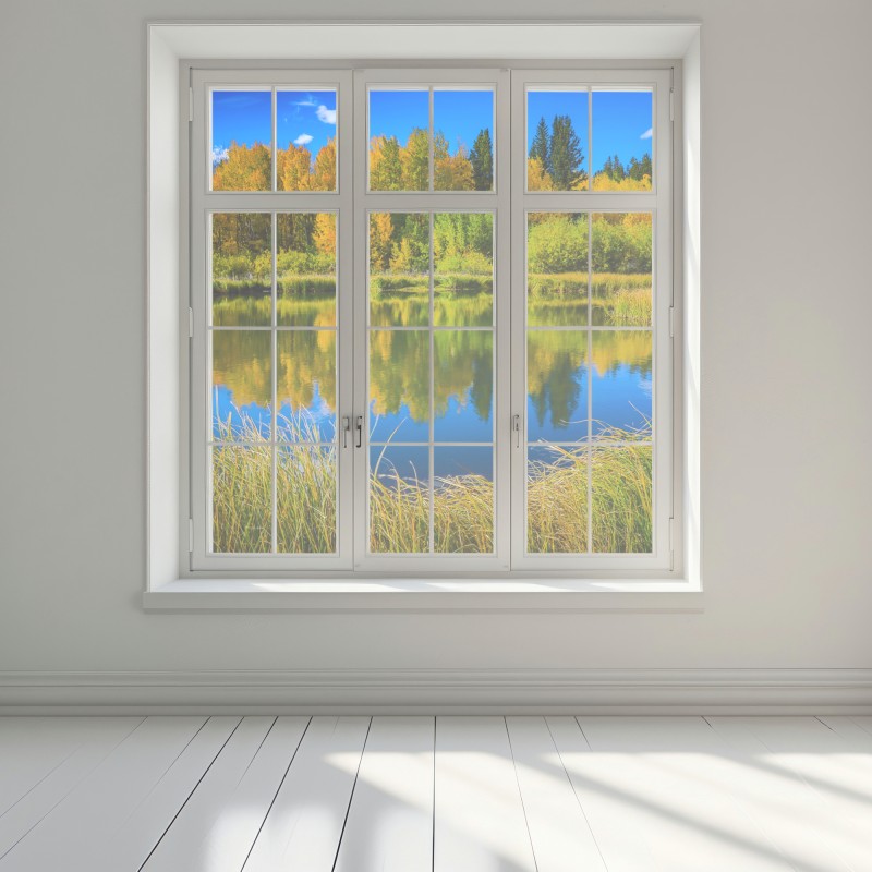 Naklejka na okno jesienne drzewa odbite w spokojnym jeziorze – Wallissimo® Naklejka na okno jesienne drzewa odbite w spokojnym jeziorze – Wallissimo®