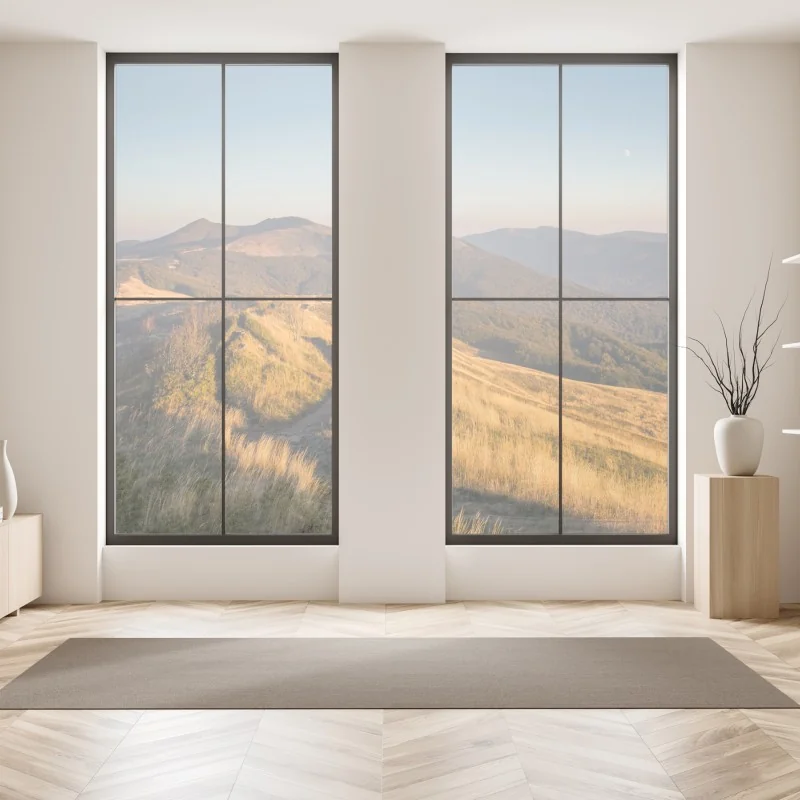 Naklejka na okno słoneczna łąka z mniszkami i błękitnym niebem – Wallissimo®