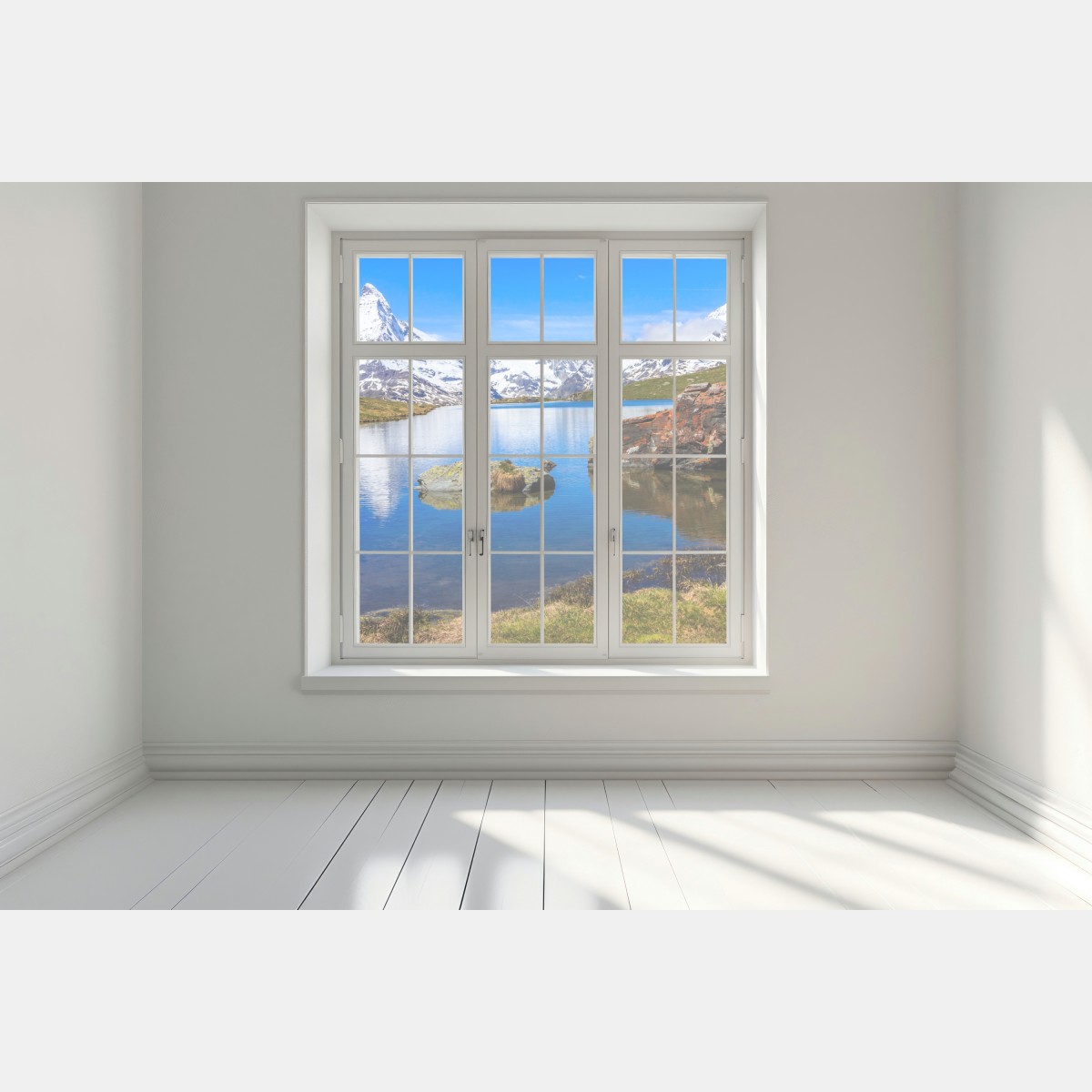 Naklejka na okno spokojne odbicie Matterhornu nad jeziorem Stellisee, Zermatt – Wallissimo® Naklejka na okno spokojne odbicie Matterhornu nad jeziorem Stellisee, Zermatt – Wallissimo®
