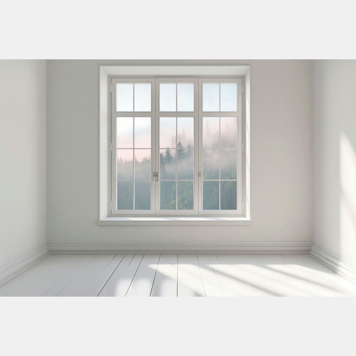 Naklejka na okno mglisty poranek w lesie – Wallissimo® Naklejka na okno mglisty poranek w lesie – Wallissimo®