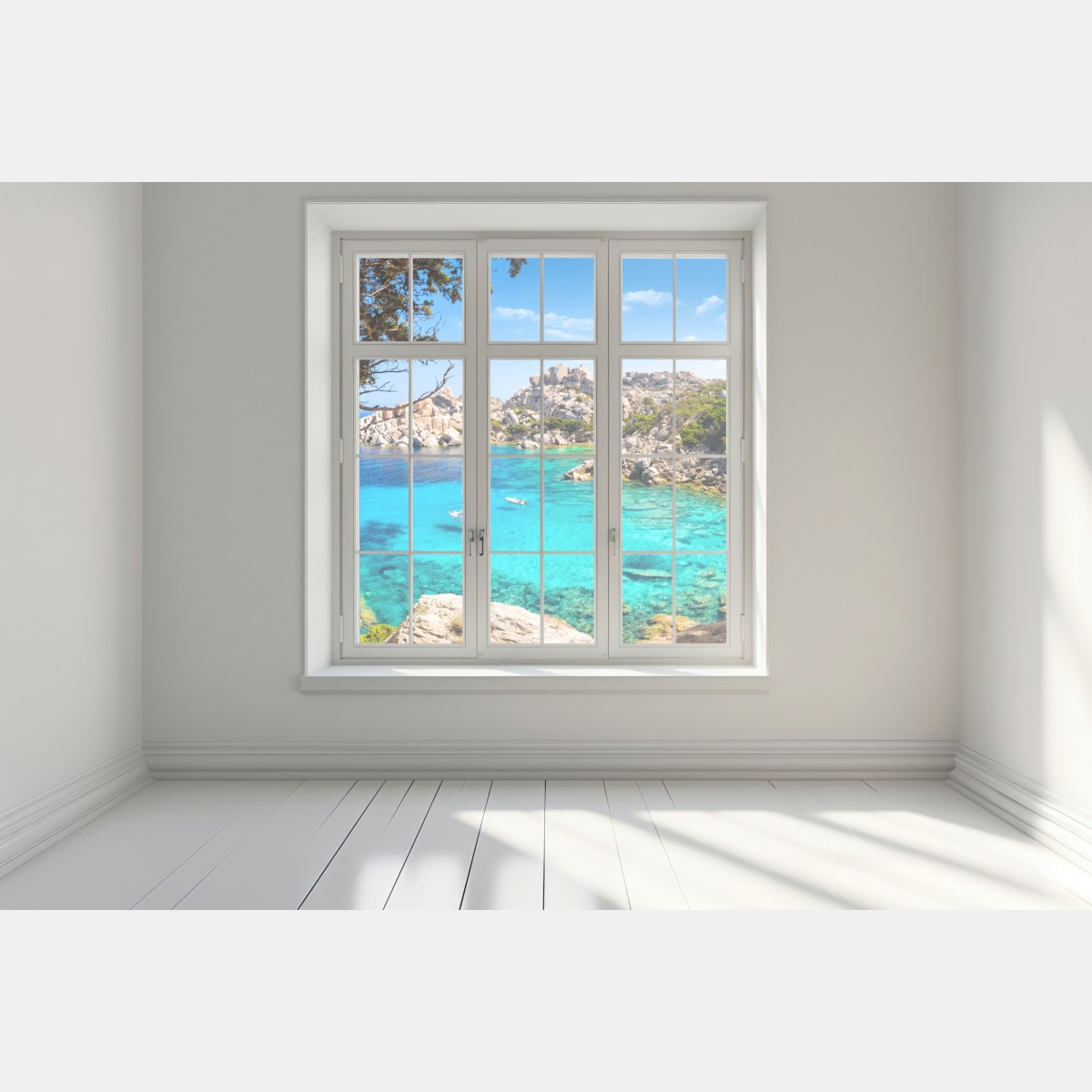 Naklejka na okno turkusowa zatoka nad skalistym wybrzeżem – Wallissimo® Naklejka na okno turkusowa zatoka nad skalistym wybrzeżem – Wallissimo®
