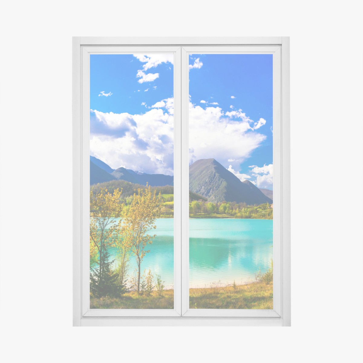 Window decal turquoise lake mountain panorama