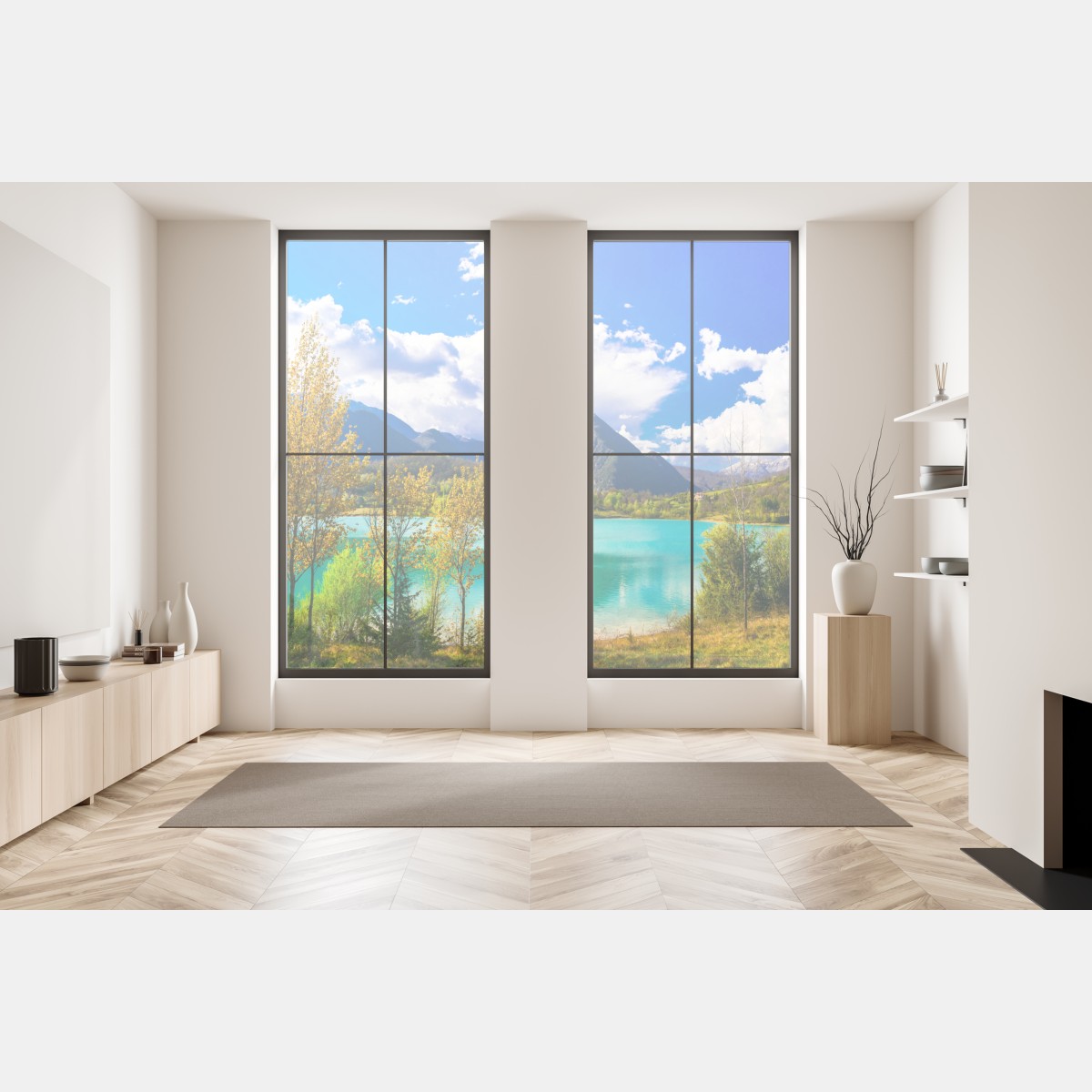 Naklejka na okno turkusowe jezioro i górski pejzaż – Wallissimo® Naklejka na okno turkusowe jezioro i górski pejzaż – Wallissimo®